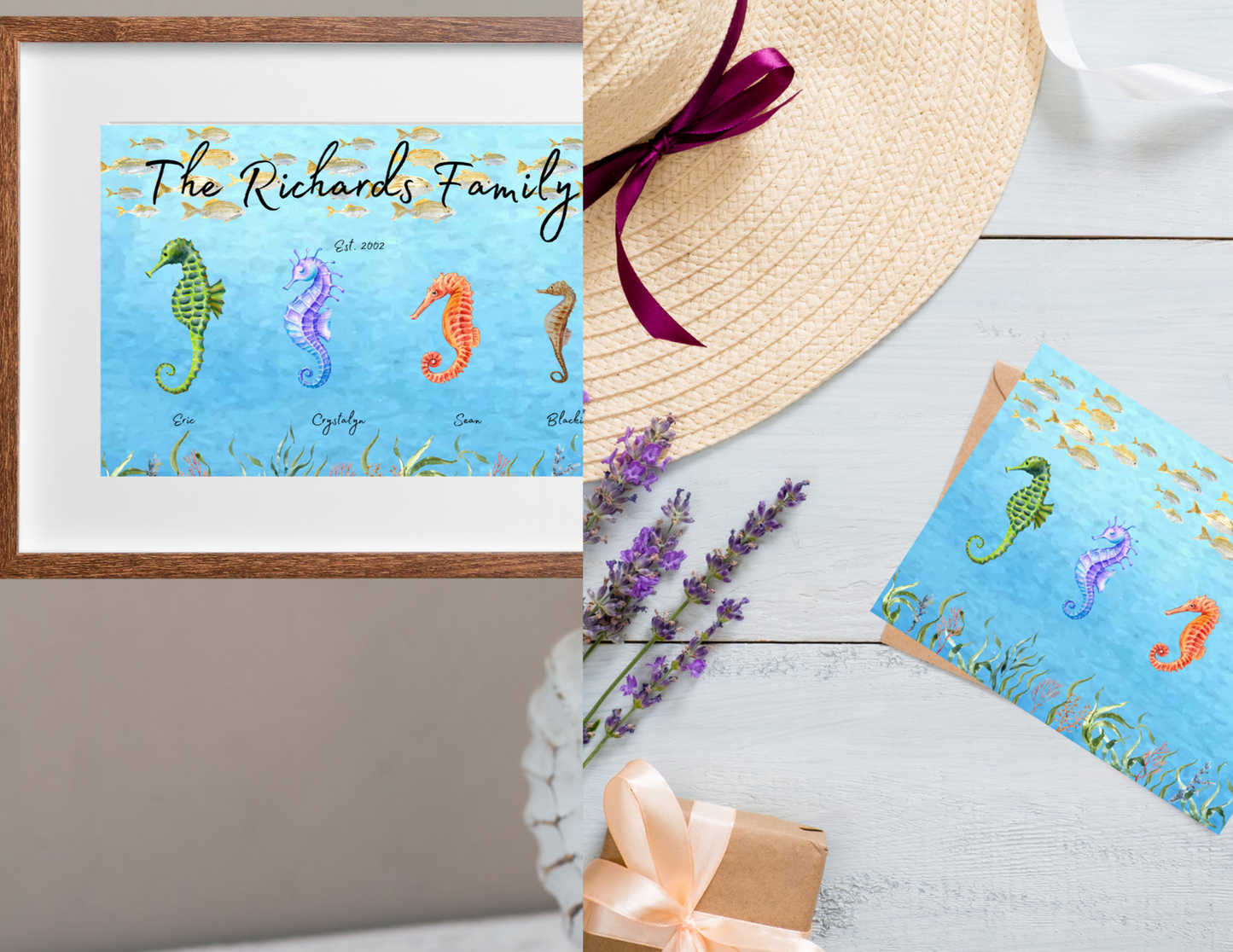 "Seahorse Family" Wall Art & Note Cards