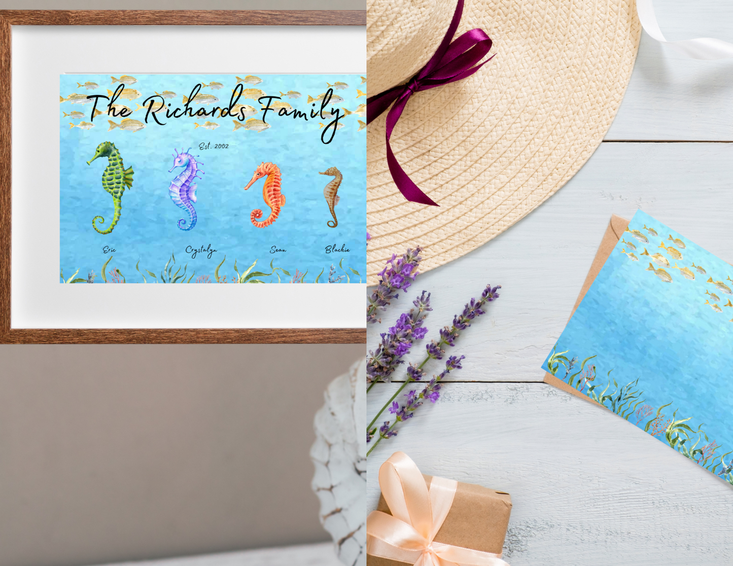 "Seahorse Family" Wall Art & Note Cards