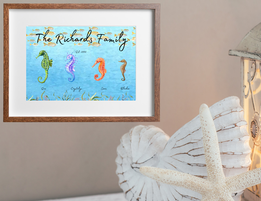 "Seahorse Family" Wall Art & Note Cards