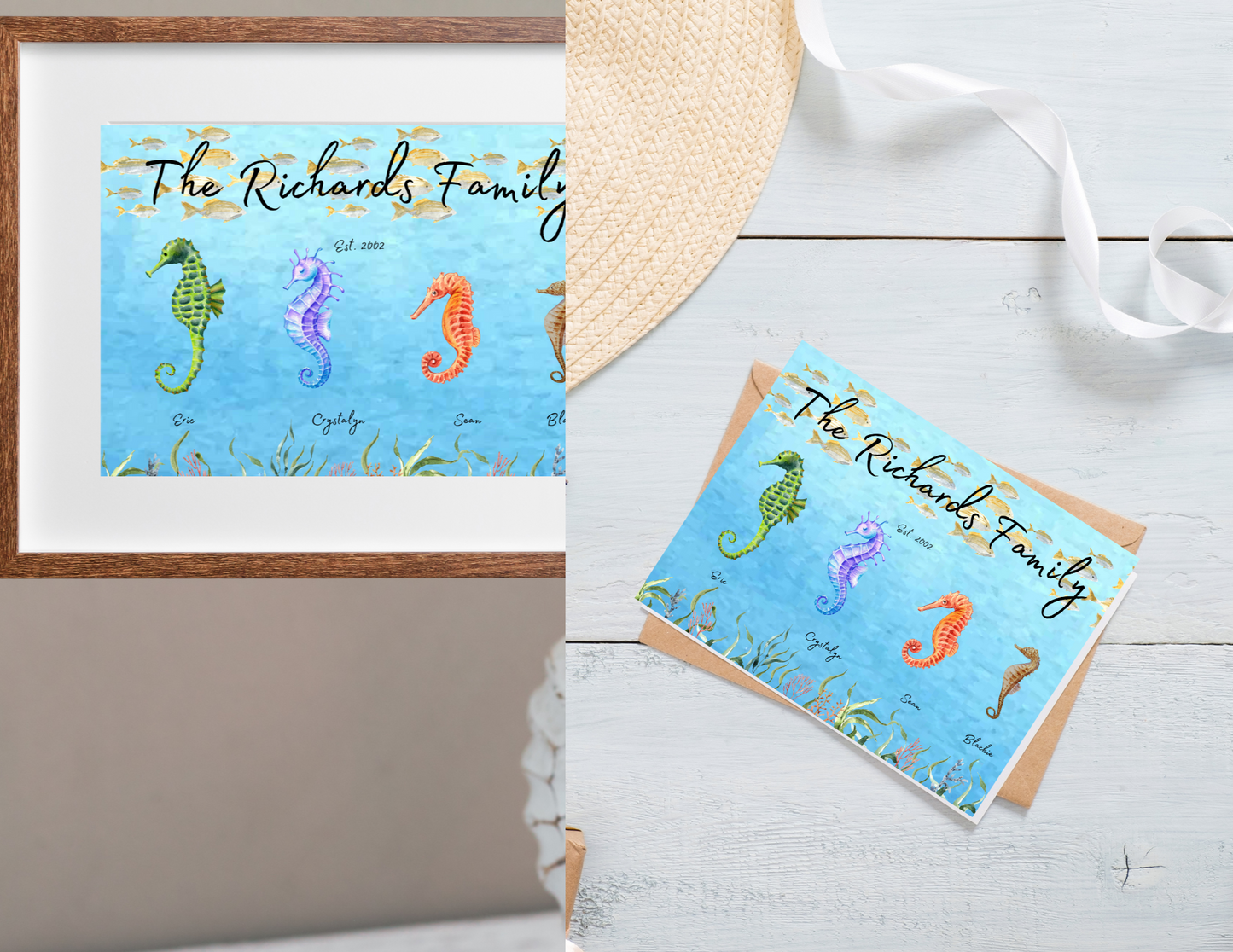 "Seahorse Family" Wall Art & Note Cards