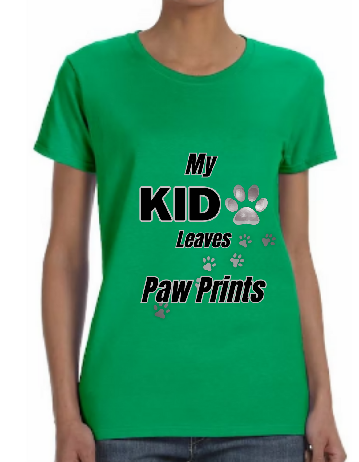 "My Kid Leaves Paw Prints" Adult T-Shirt