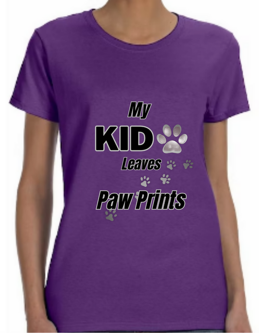 "My Kid Leaves Paw Prints" Adult T-Shirt